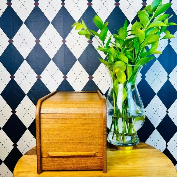 Teak Tambour Door Vintage Desktop Organizer| Recipe Card or Letter Holder - Picture 15 of 17